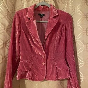 Pink crushed velvet blazer.